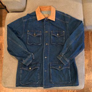 Men's Denim Chore Coat with Leather Trimmed Collar XL